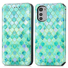 Custodia Portafoglio In Pelle Fantasia Modello Cover con Supporto S02D per Motorola Moto E32 Verde