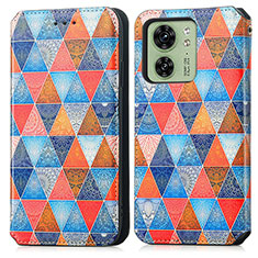 Custodia Portafoglio In Pelle Fantasia Modello Cover con Supporto S02D per Motorola Moto Edge (2023) 5G Marrone