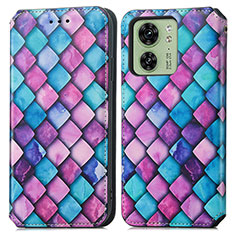 Custodia Portafoglio In Pelle Fantasia Modello Cover con Supporto S02D per Motorola Moto Edge 40 5G Viola