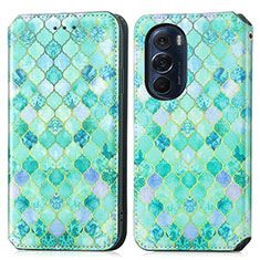 Custodia Portafoglio In Pelle Fantasia Modello Cover con Supporto S02D per Motorola Moto Edge Plus (2022) 5G Verde