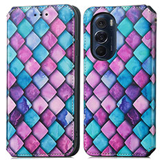 Custodia Portafoglio In Pelle Fantasia Modello Cover con Supporto S02D per Motorola Moto Edge Plus (2022) 5G Viola