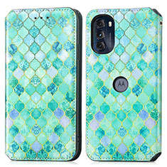 Custodia Portafoglio In Pelle Fantasia Modello Cover con Supporto S02D per Motorola Moto G 5G (2022) Verde