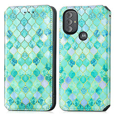 Custodia Portafoglio In Pelle Fantasia Modello Cover con Supporto S02D per Motorola Moto G Play Gen 2 Verde