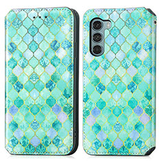 Custodia Portafoglio In Pelle Fantasia Modello Cover con Supporto S02D per Motorola Moto G200 5G Verde