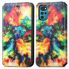 Custodia Portafoglio In Pelle Fantasia Modello Cover con Supporto S02D per Motorola Moto G22 Multicolore