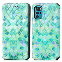 Custodia Portafoglio In Pelle Fantasia Modello Cover con Supporto S02D per Motorola Moto G22 Verde