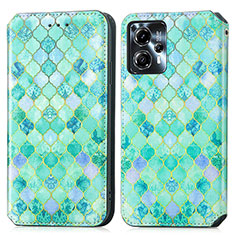 Custodia Portafoglio In Pelle Fantasia Modello Cover con Supporto S02D per Motorola Moto G23 Verde