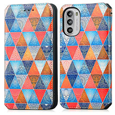 Custodia Portafoglio In Pelle Fantasia Modello Cover con Supporto S02D per Motorola Moto G52j 5G Marrone