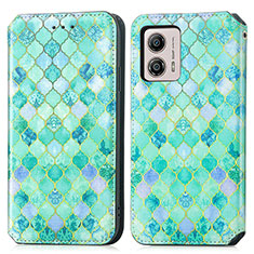 Custodia Portafoglio In Pelle Fantasia Modello Cover con Supporto S02D per Motorola Moto G53j 5G Verde