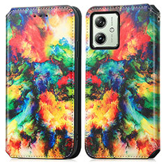 Custodia Portafoglio In Pelle Fantasia Modello Cover con Supporto S02D per Motorola Moto G54 5G Multicolore