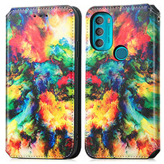 Custodia Portafoglio In Pelle Fantasia Modello Cover con Supporto S02D per Motorola Moto G71 5G Multicolore