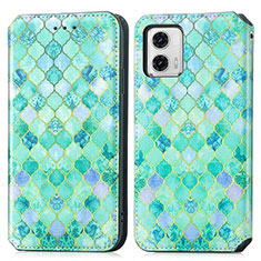 Custodia Portafoglio In Pelle Fantasia Modello Cover con Supporto S02D per Motorola Moto G73 5G Verde