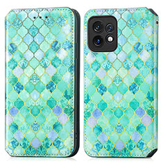 Custodia Portafoglio In Pelle Fantasia Modello Cover con Supporto S02D per Motorola Moto X40 5G Verde