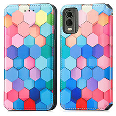 Custodia Portafoglio In Pelle Fantasia Modello Cover con Supporto S02D per Nokia C210 Colorato