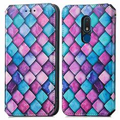 Custodia Portafoglio In Pelle Fantasia Modello Cover con Supporto S02D per Nokia C3 Viola