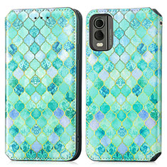 Custodia Portafoglio In Pelle Fantasia Modello Cover con Supporto S02D per Nokia C32 Verde