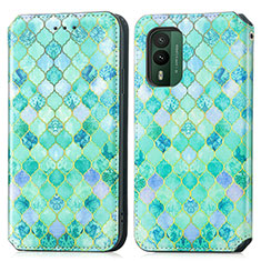 Custodia Portafoglio In Pelle Fantasia Modello Cover con Supporto S02D per Nokia XR21 Verde