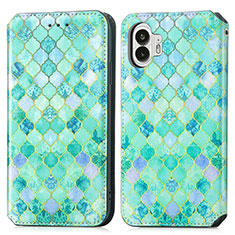 Custodia Portafoglio In Pelle Fantasia Modello Cover con Supporto S02D per Nothing Phone 2 Verde