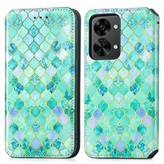 Custodia Portafoglio In Pelle Fantasia Modello Cover con Supporto S02D per OnePlus Nord 2T 5G Verde