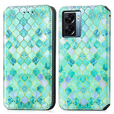 Custodia Portafoglio In Pelle Fantasia Modello Cover con Supporto S02D per Oppo A57 5G Verde