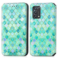 Custodia Portafoglio In Pelle Fantasia Modello Cover con Supporto S02D per Oppo F19 Verde