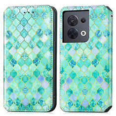 Custodia Portafoglio In Pelle Fantasia Modello Cover con Supporto S02D per Oppo Reno8 5G Verde