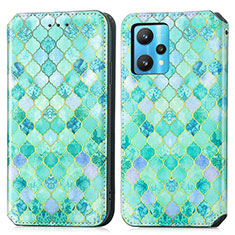 Custodia Portafoglio In Pelle Fantasia Modello Cover con Supporto S02D per Realme 9 Pro 5G Verde