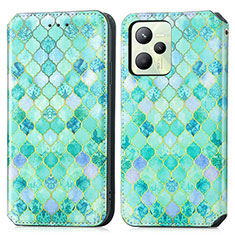 Custodia Portafoglio In Pelle Fantasia Modello Cover con Supporto S02D per Realme C35 Verde