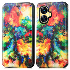 Custodia Portafoglio In Pelle Fantasia Modello Cover con Supporto S02D per Realme C55 Multicolore