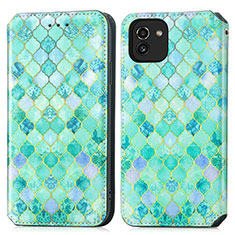 Custodia Portafoglio In Pelle Fantasia Modello Cover con Supporto S02D per Samsung Galaxy A03 Verde