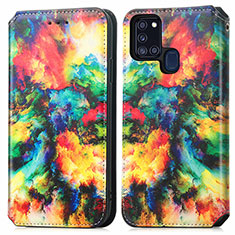 Custodia Portafoglio In Pelle Fantasia Modello Cover con Supporto S02D per Samsung Galaxy A21s Multicolore