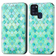 Custodia Portafoglio In Pelle Fantasia Modello Cover con Supporto S02D per Samsung Galaxy A21s Verde