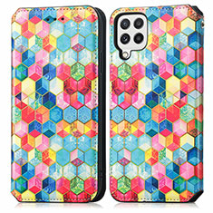 Custodia Portafoglio In Pelle Fantasia Modello Cover con Supporto S02D per Samsung Galaxy A22 4G Multicolore