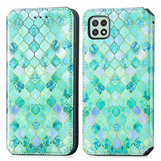 Custodia Portafoglio In Pelle Fantasia Modello Cover con Supporto S02D per Samsung Galaxy A22 5G Verde