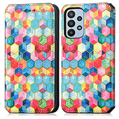 Custodia Portafoglio In Pelle Fantasia Modello Cover con Supporto S02D per Samsung Galaxy A23 4G Multicolore