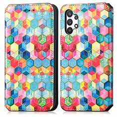 Custodia Portafoglio In Pelle Fantasia Modello Cover con Supporto S02D per Samsung Galaxy A32 5G Multicolore