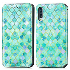 Custodia Portafoglio In Pelle Fantasia Modello Cover con Supporto S02D per Samsung Galaxy A50 Verde