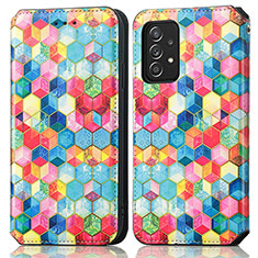 Custodia Portafoglio In Pelle Fantasia Modello Cover con Supporto S02D per Samsung Galaxy A52 4G Multicolore