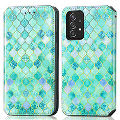 Custodia Portafoglio In Pelle Fantasia Modello Cover con Supporto S02D per Samsung Galaxy A52 4G Verde