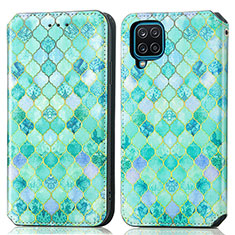 Custodia Portafoglio In Pelle Fantasia Modello Cover con Supporto S02D per Samsung Galaxy F12 Verde