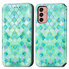 Custodia Portafoglio In Pelle Fantasia Modello Cover con Supporto S02D per Samsung Galaxy F13 4G Verde