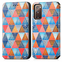 Custodia Portafoglio In Pelle Fantasia Modello Cover con Supporto S02D per Samsung Galaxy S20 FE 4G Marrone