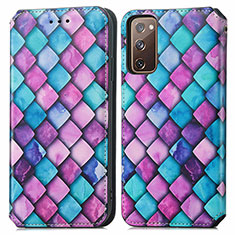 Custodia Portafoglio In Pelle Fantasia Modello Cover con Supporto S02D per Samsung Galaxy S20 FE 4G Viola