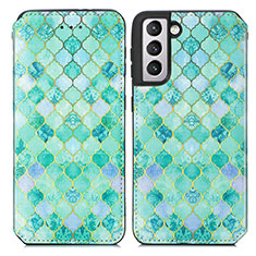 Custodia Portafoglio In Pelle Fantasia Modello Cover con Supporto S02D per Samsung Galaxy S21 Plus 5G Verde