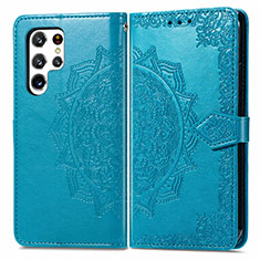 Custodia Portafoglio In Pelle Fantasia Modello Cover con Supporto S02D per Samsung Galaxy S22 Ultra 5G Blu