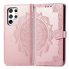 Custodia Portafoglio In Pelle Fantasia Modello Cover con Supporto S02D per Samsung Galaxy S22 Ultra 5G Oro Rosa