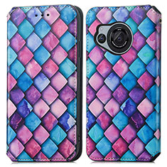 Custodia Portafoglio In Pelle Fantasia Modello Cover con Supporto S02D per Sharp Aquos R8 Viola