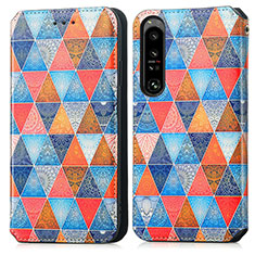 Custodia Portafoglio In Pelle Fantasia Modello Cover con Supporto S02D per Sony Xperia 1 IV Marrone