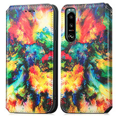 Custodia Portafoglio In Pelle Fantasia Modello Cover con Supporto S02D per Sony Xperia 5 III Multicolore