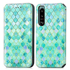 Custodia Portafoglio In Pelle Fantasia Modello Cover con Supporto S02D per Sony Xperia 5 IV Verde